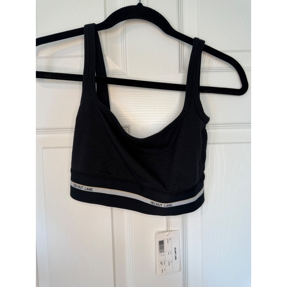 Helmut Lang Square Neck Bra Black Logo Band N05HW505 NWT XS